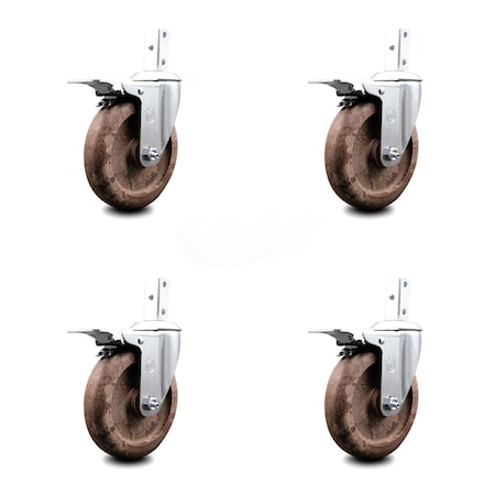 Service Caster 5 Inch High Temp Glass Filled Nylon 7/8 Inch Stem Caster Set Total Lock Brake SCC-SQTTL20S514-GFNSHT-78-4